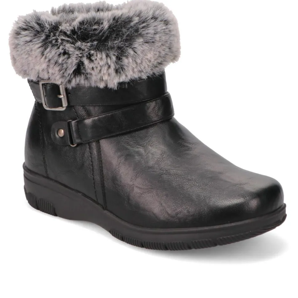 Extra-Wide Faux-Fur Cuff Ankle Boots - Black