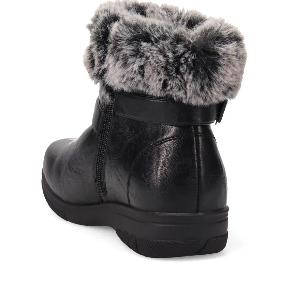 Extra-Wide Faux-Fur Cuff Ankle Boots - Black