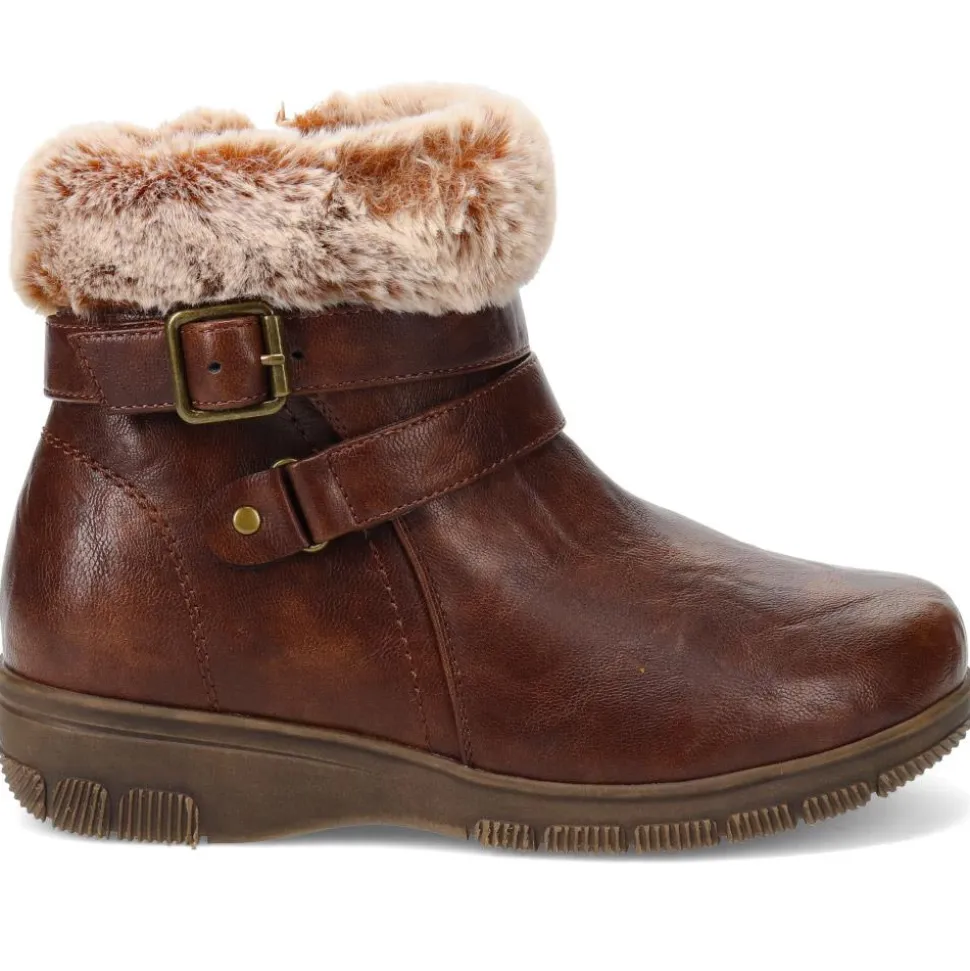 Extra-Wide Faux-Fur Cuff Ankle Boots - Brown