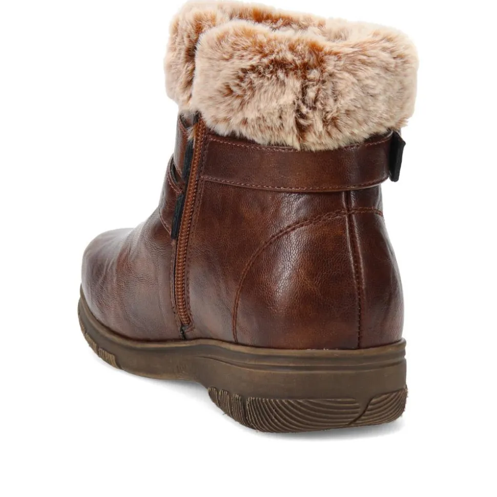 Extra-Wide Faux-Fur Cuff Ankle Boots - Brown