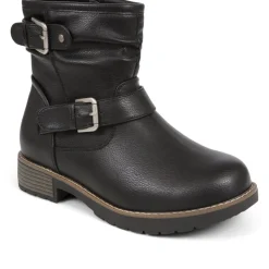 Extra-Wide Fit Buckle Biker Boots - Black