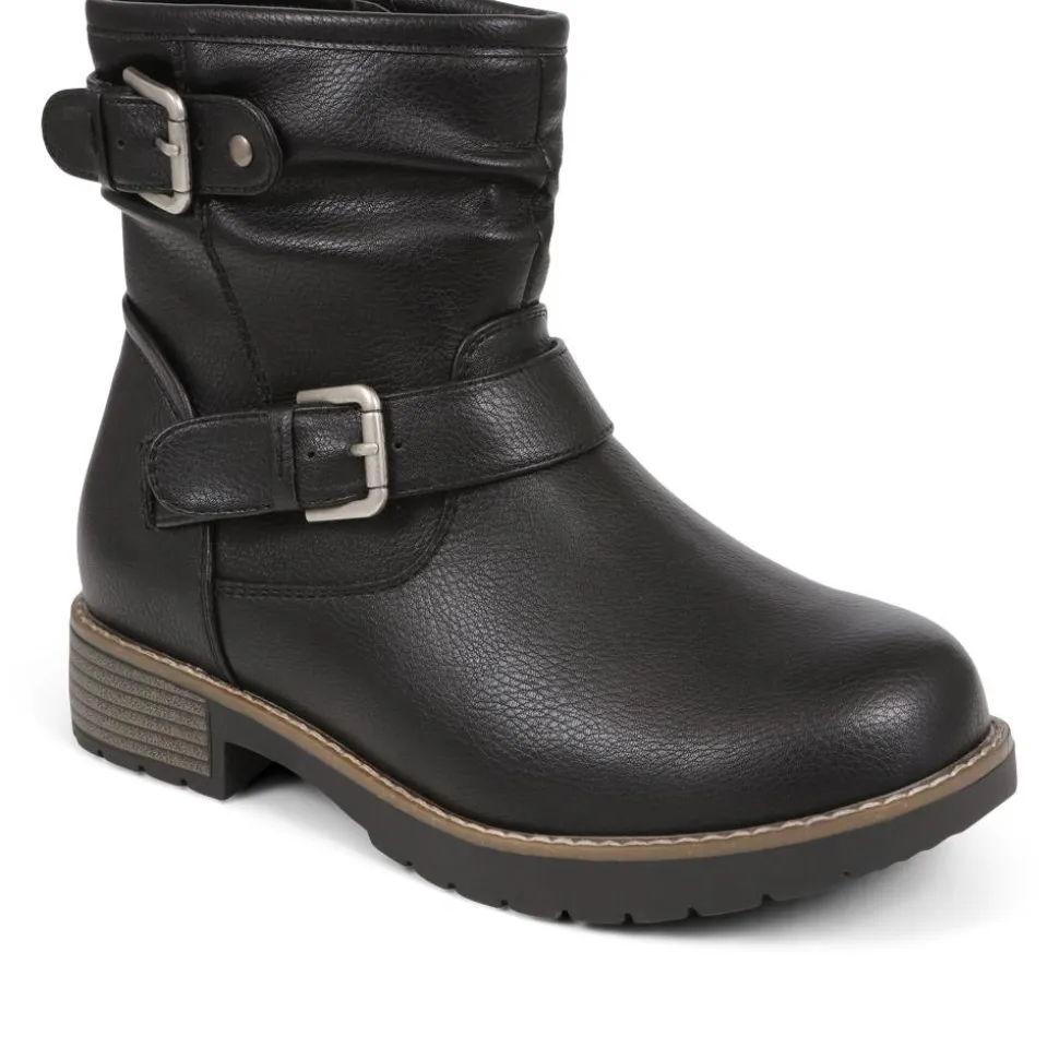 Extra-Wide Fit Buckle Biker Boots - Black