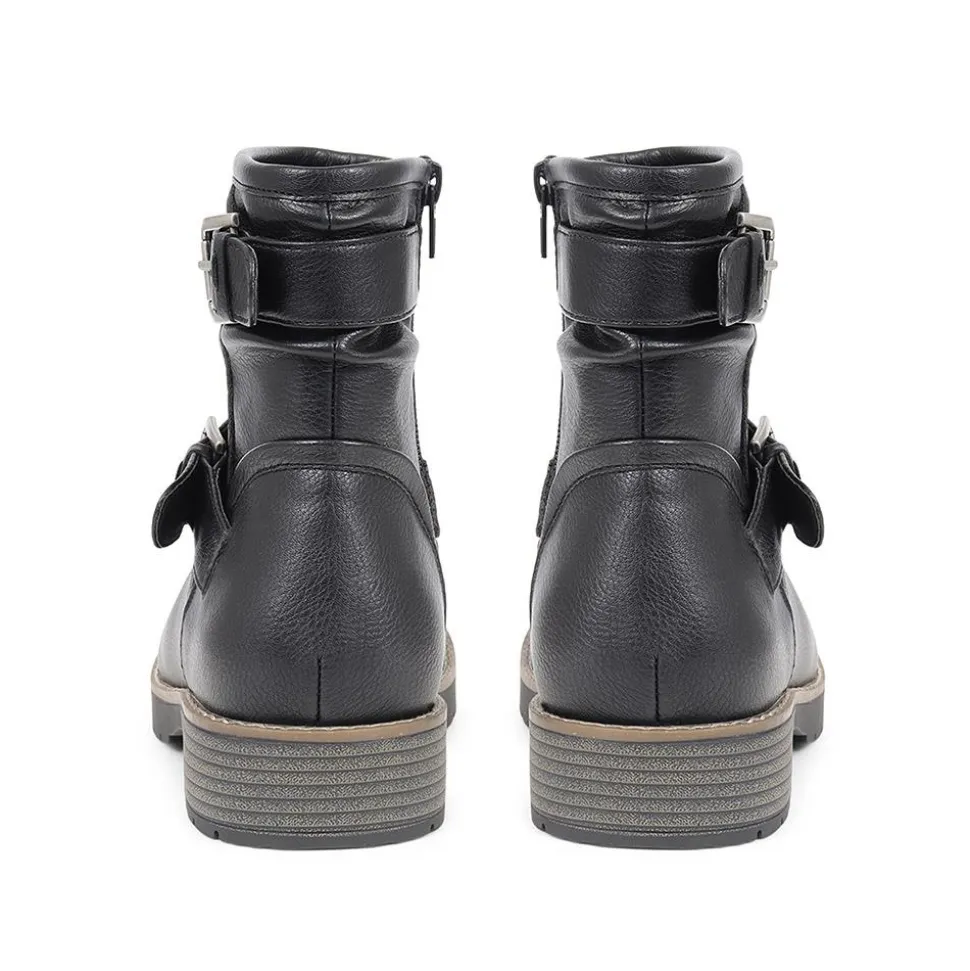 Extra-Wide Fit Buckle Biker Boots - Black