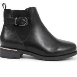 Extra-Wide Fit Buckle Detail Ankle Boots - Black