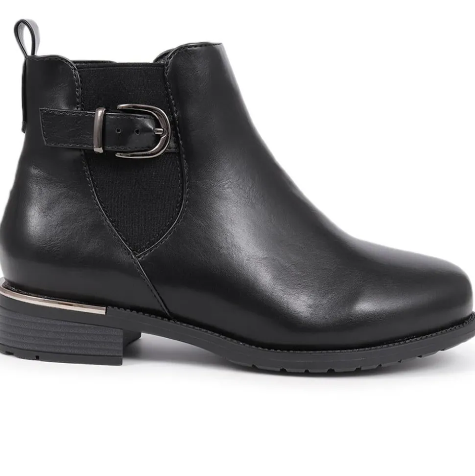 Extra-Wide Fit Buckle Detail Ankle Boots - Black