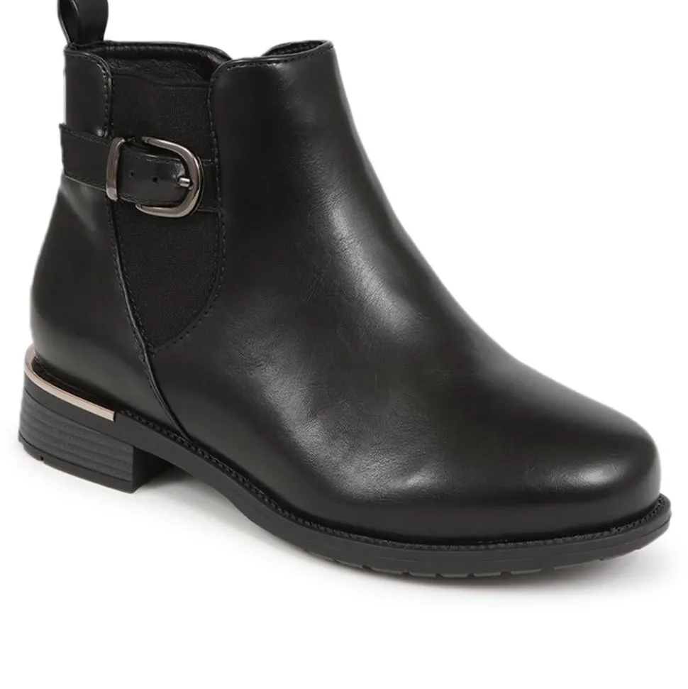 Extra-Wide Fit Buckle Detail Ankle Boots - Black