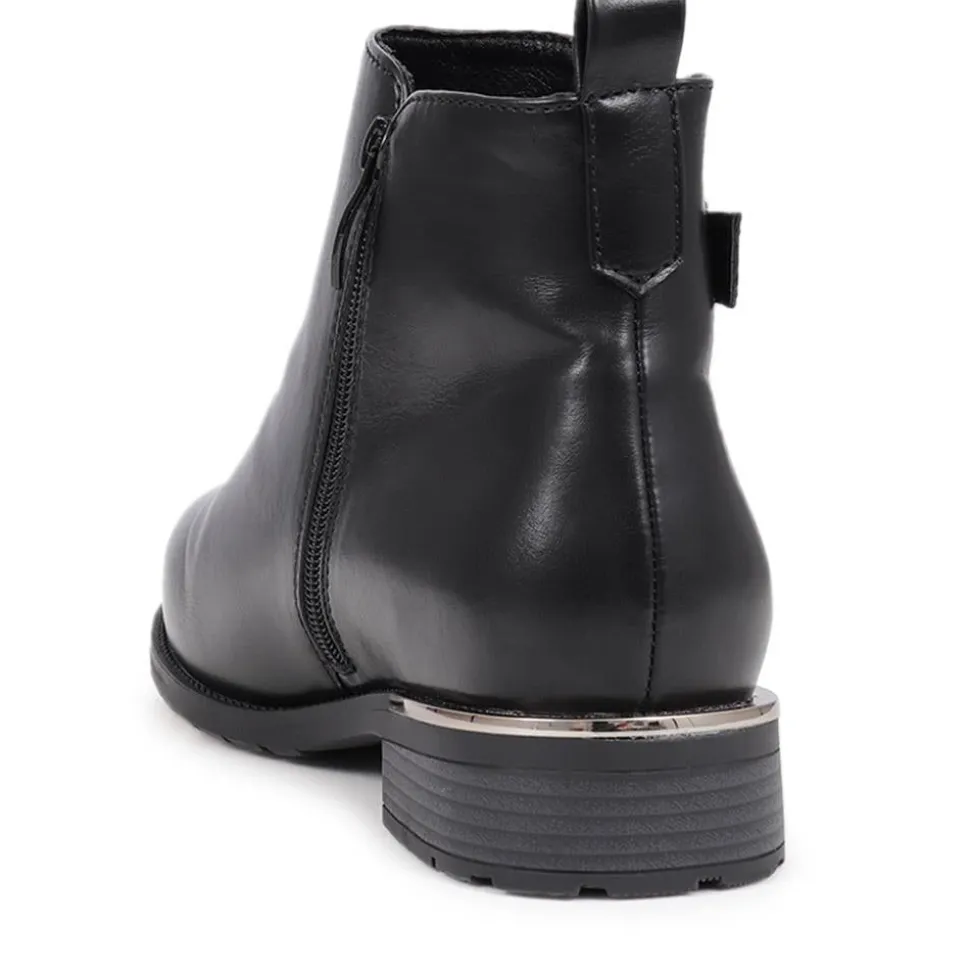Extra-Wide Fit Buckle Detail Ankle Boots - Black