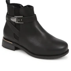 Extra-Wide Fit Buckle Strap Chelsea Boots - Black