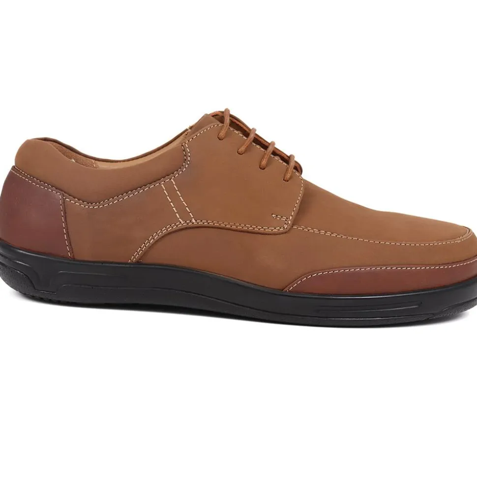 Extra Wide Fit Leather Lace-up Shoes - Taupe
