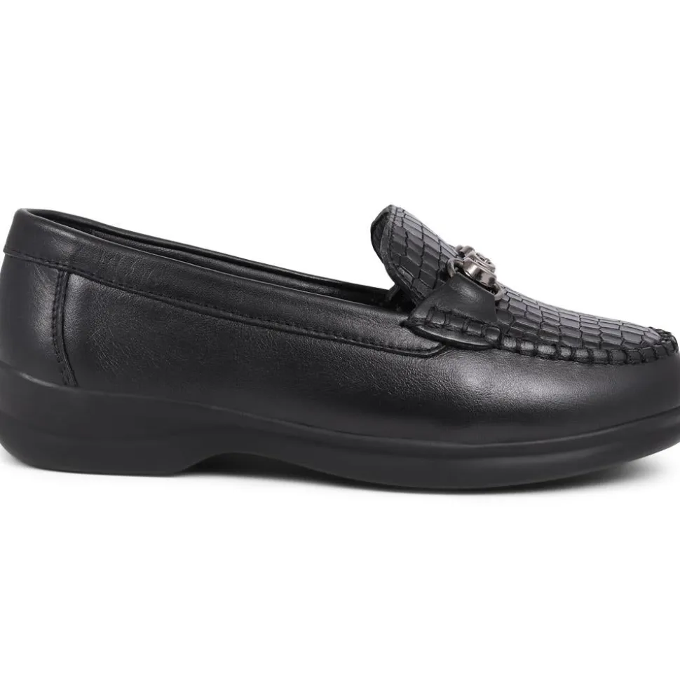 Extra-Wide Fit Leather Loafers - Black