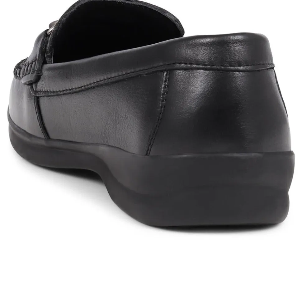 Extra-Wide Fit Leather Loafers - Black