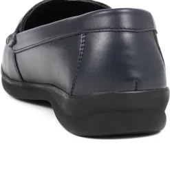 Extra-Wide Fit Leather Loafers - Navy