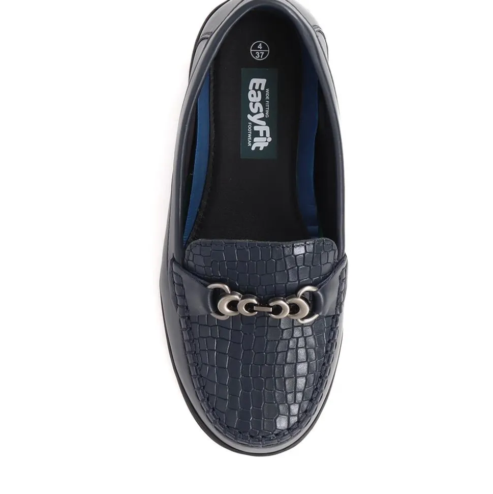 Extra-Wide Fit Leather Loafers - Navy