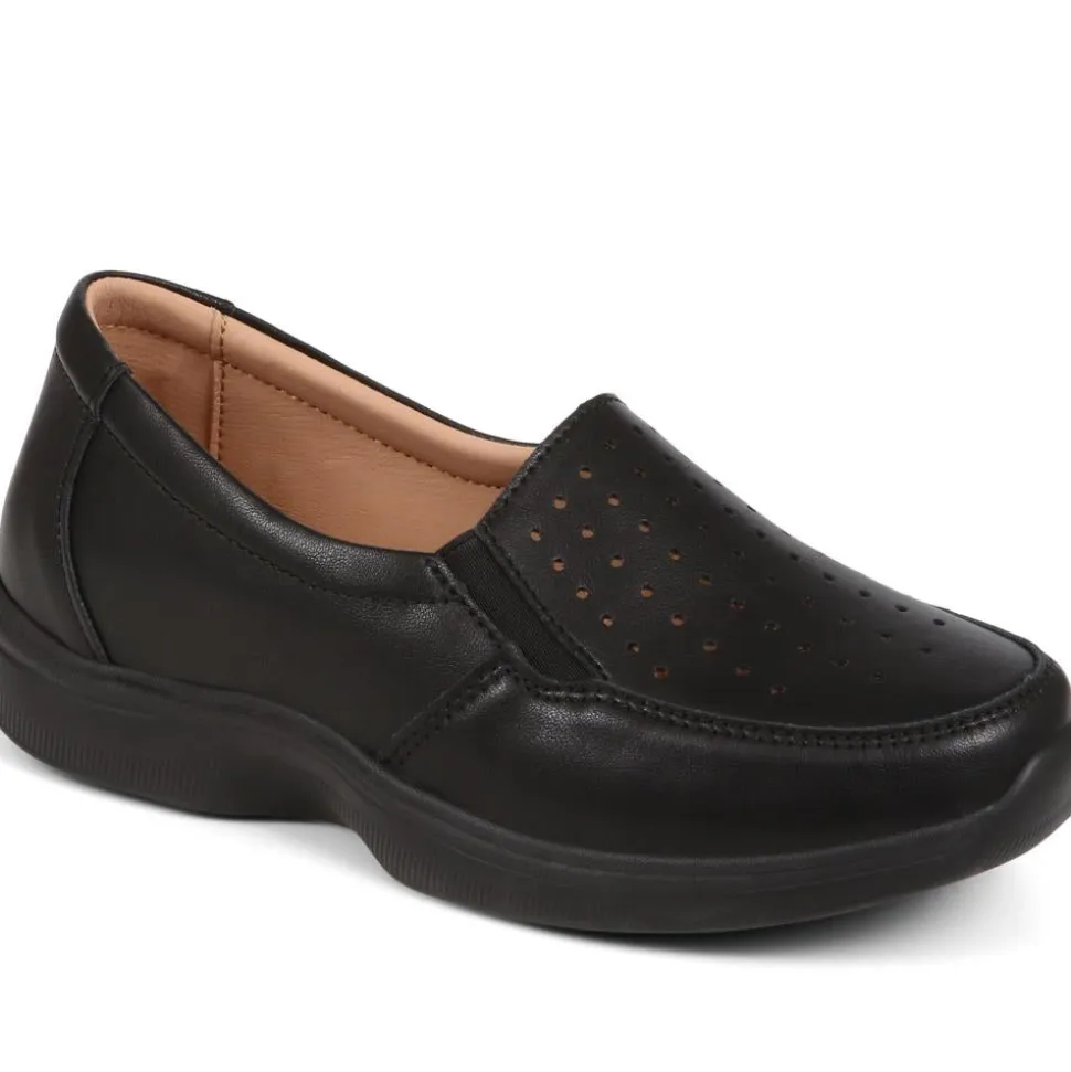 Extra Wide Fit Leather Slip-On Shoes - Black