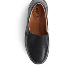 Extra Wide Fit Leather Slip-On Shoes - Black
