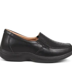 Extra Wide Fit Leather Slip-On Shoes - Black