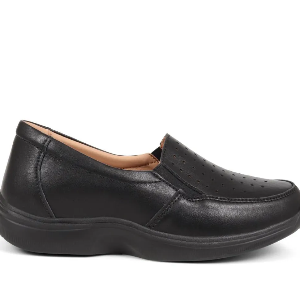 Extra Wide Fit Leather Slip-On Shoes - Black