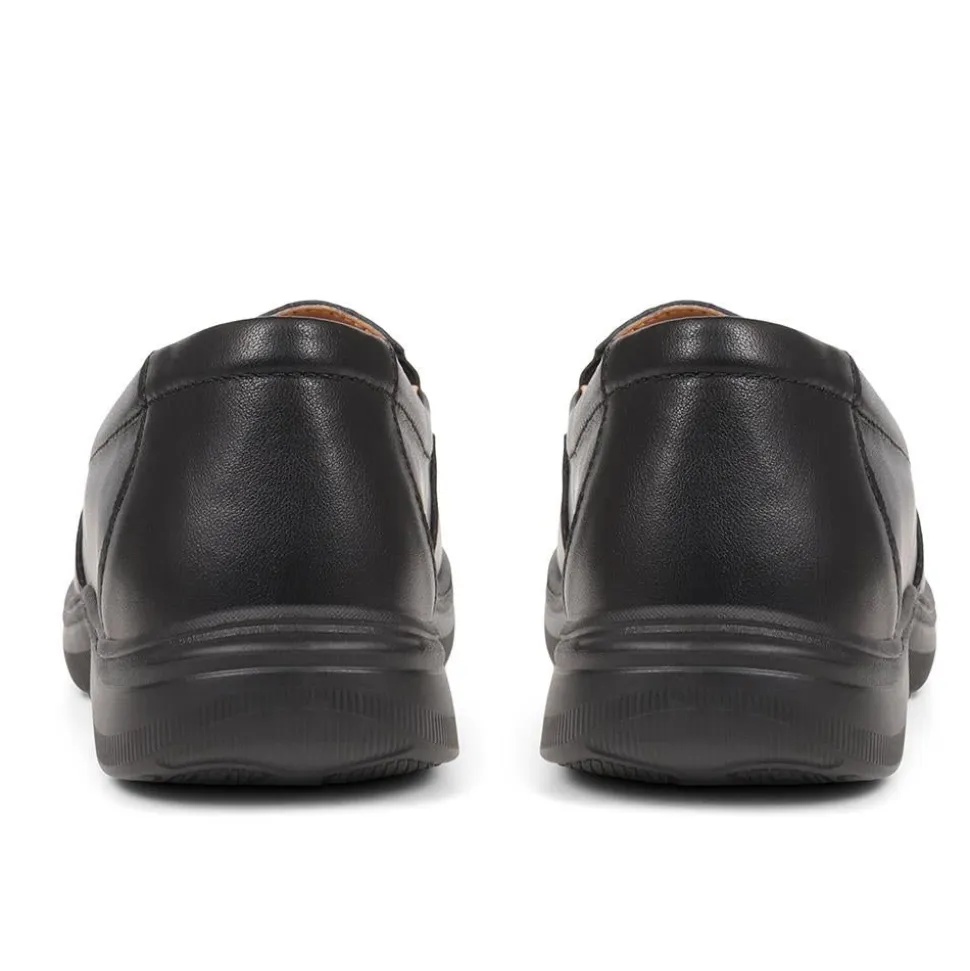 Extra Wide Fit Leather Slip-On Shoes - Black
