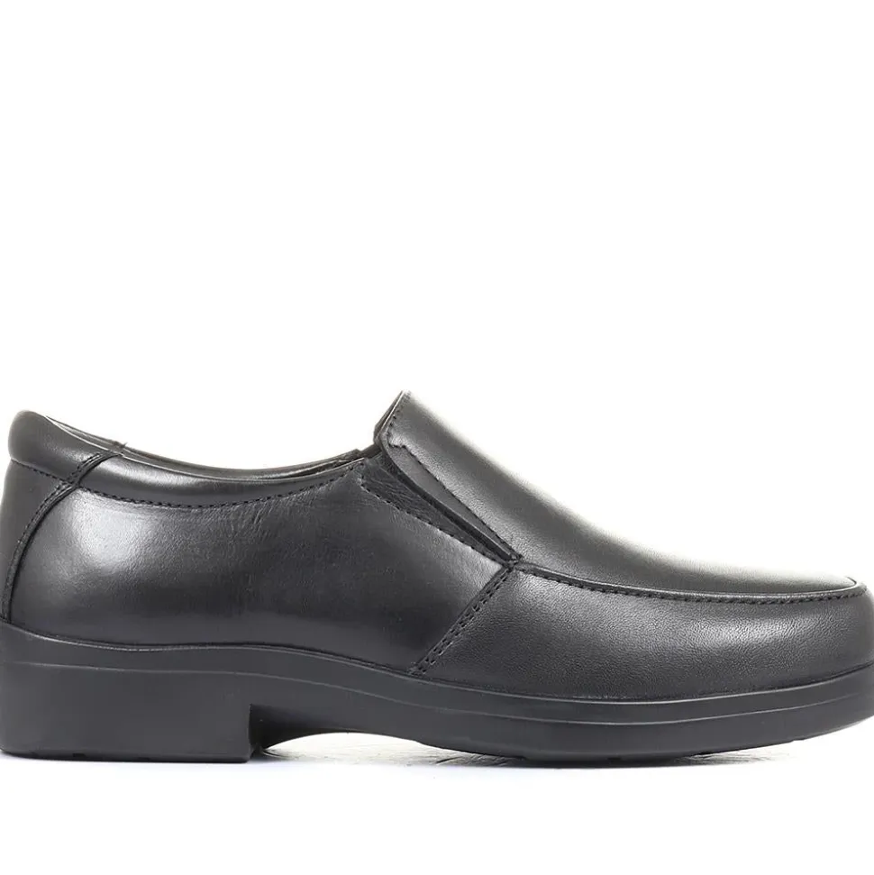 Extra Wide Fit Leather Slip On Shoes - Black