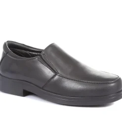 Extra Wide Fit Leather Slip On Shoes - Black