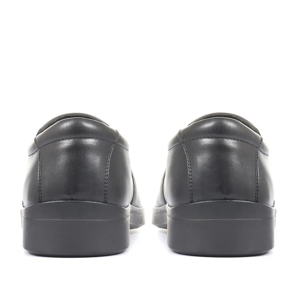 Extra Wide Fit Leather Slip On Shoes - Black