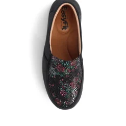 Extra Wide Fit Leather Slip-On Shoes - Black Floral
