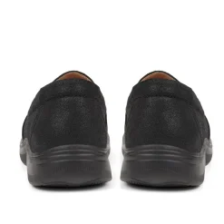 Extra Wide Fit Leather Slip-On Shoes - Black Floral