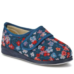 Extra-Wide-Fit Memory Foam Slippers - BLUE FLORAL