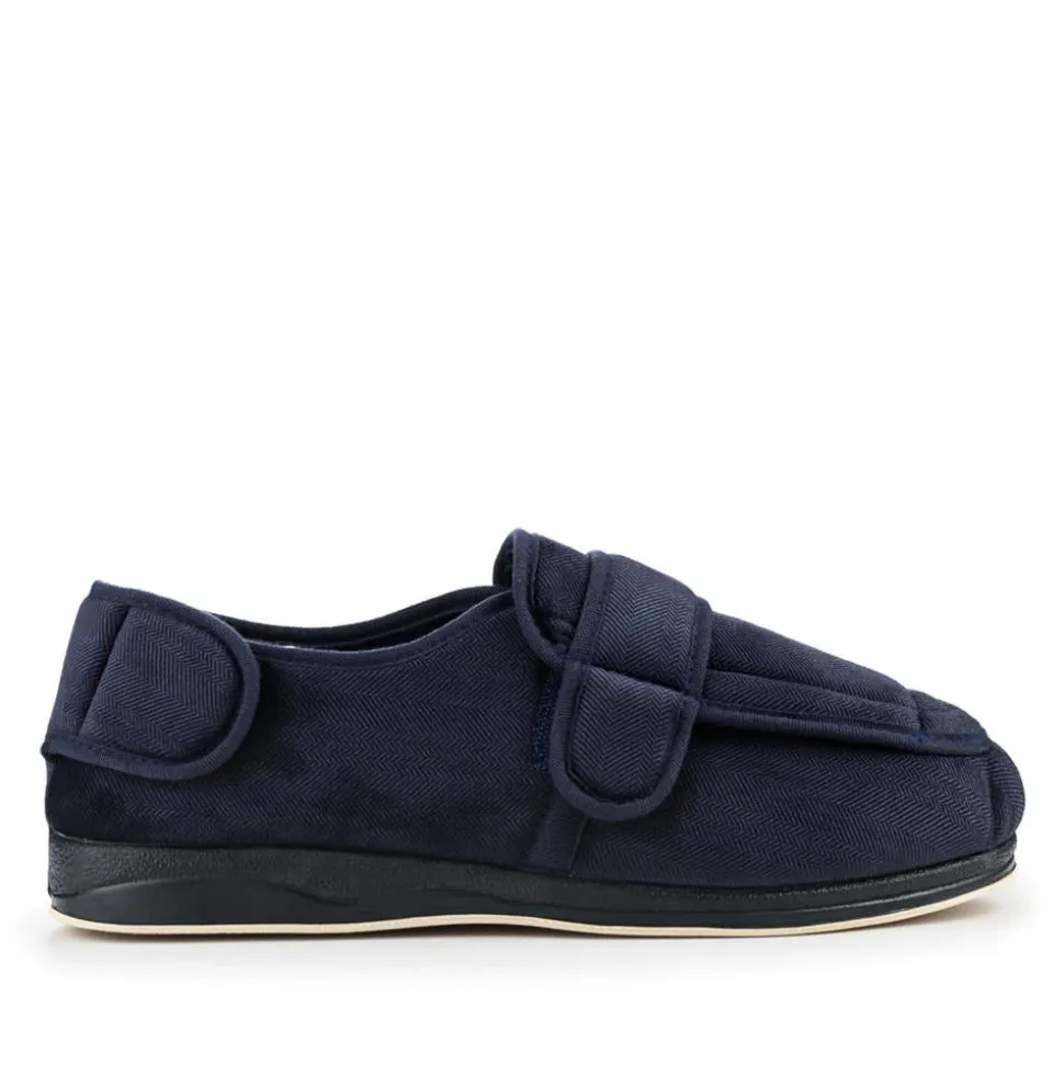 Extra-Wide-Fit Touch-Fastening Slippers - Navy