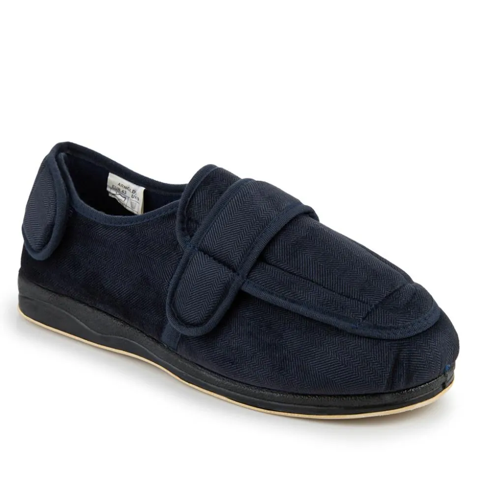 Extra-Wide-Fit Touch-Fastening Slippers - Navy