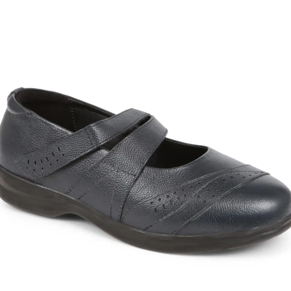 Extra Wide Fit Touch Fasten Leather Mary Janes - Navy