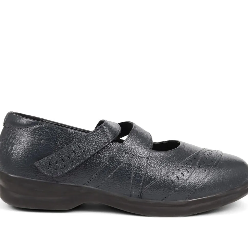 Extra Wide Fit Touch Fasten Leather Mary Janes - Navy