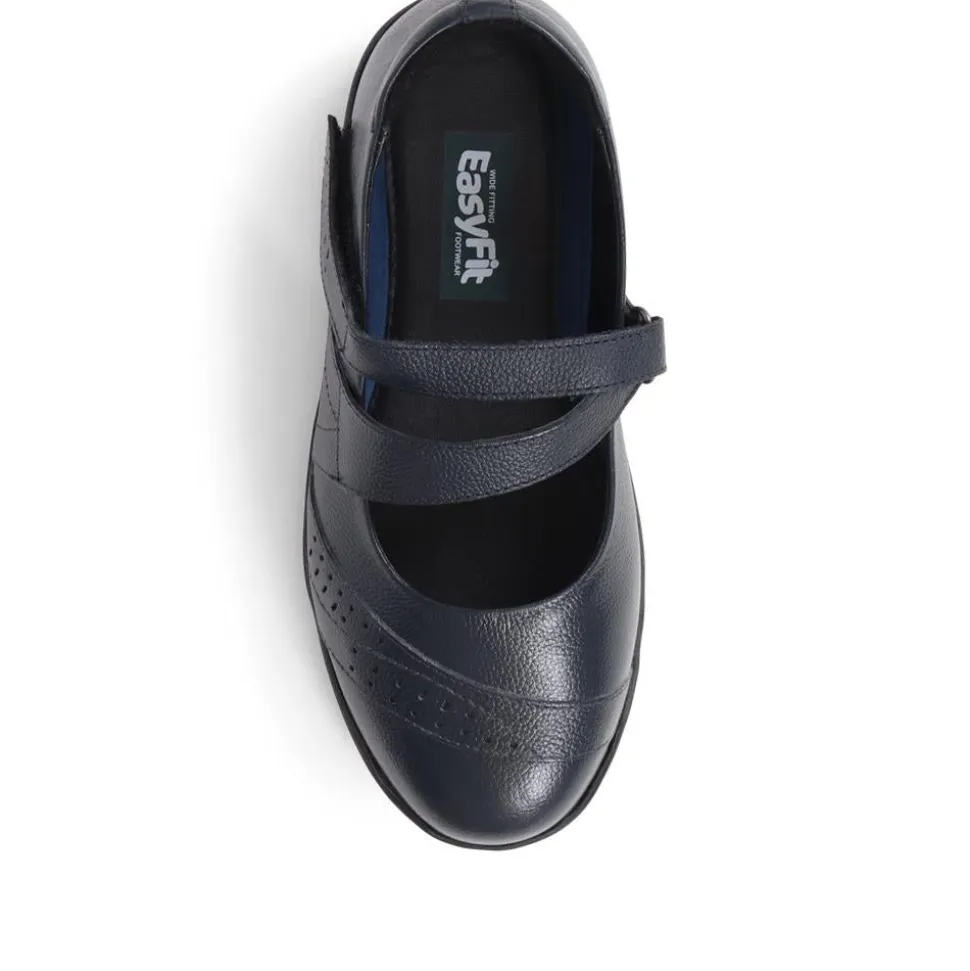 Extra Wide Fit Touch Fasten Leather Mary Janes - Navy