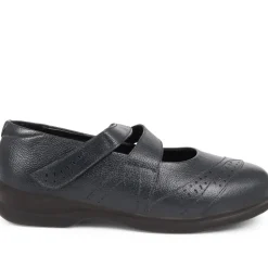 Extra Wide Fit Touch Fasten Leather Mary Janes - Navy