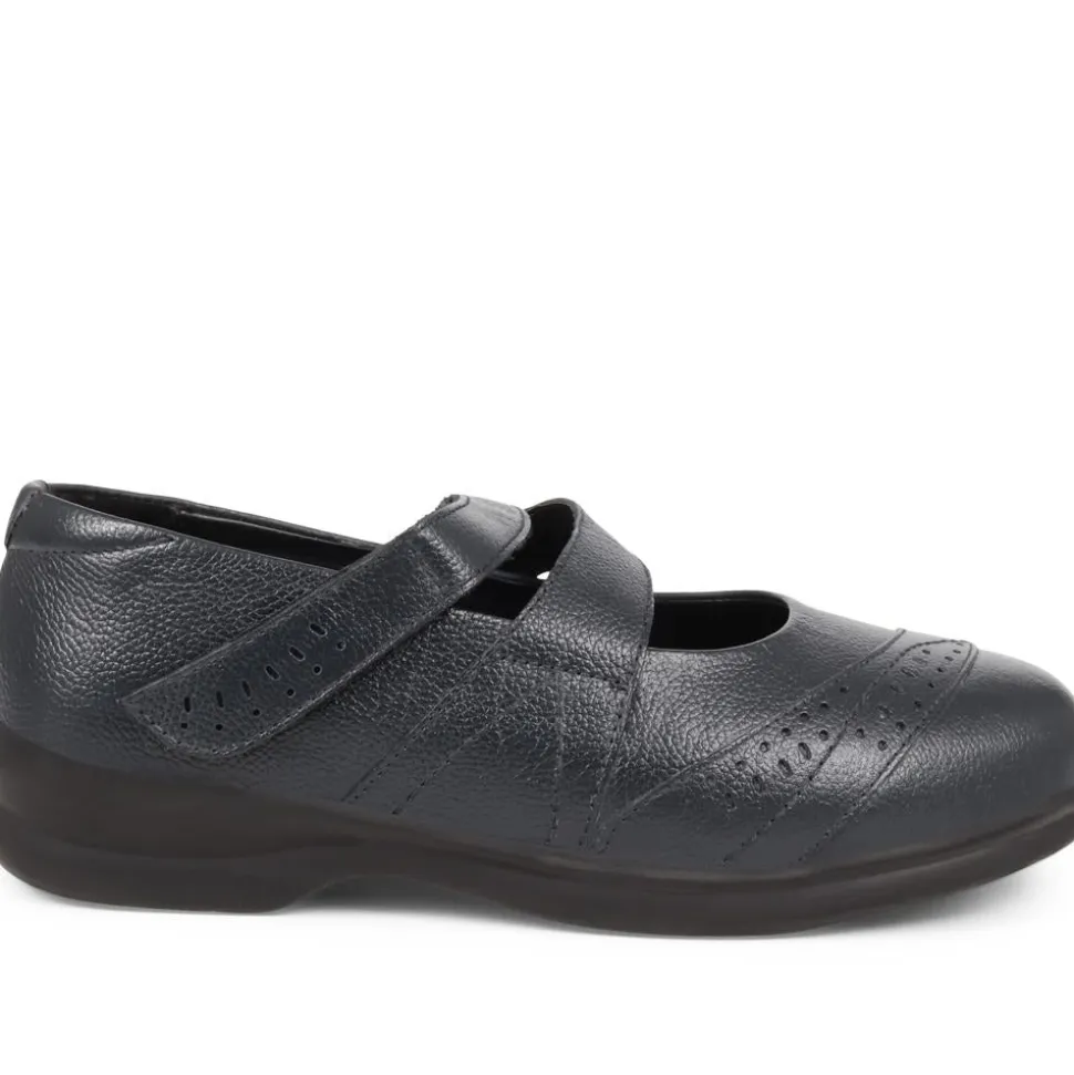 Extra Wide Fit Touch Fasten Leather Mary Janes - Navy