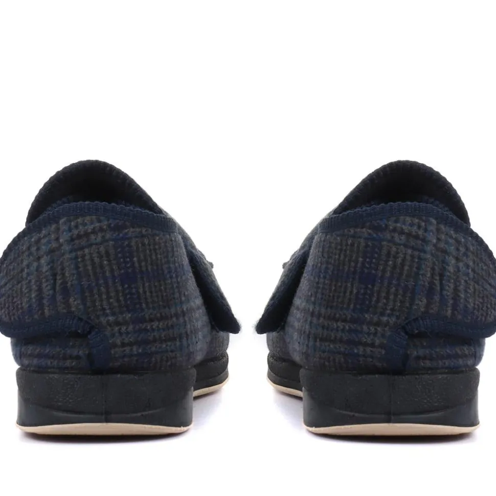 Extra Wide Fully Adjustable Slippers - Navy Multi
