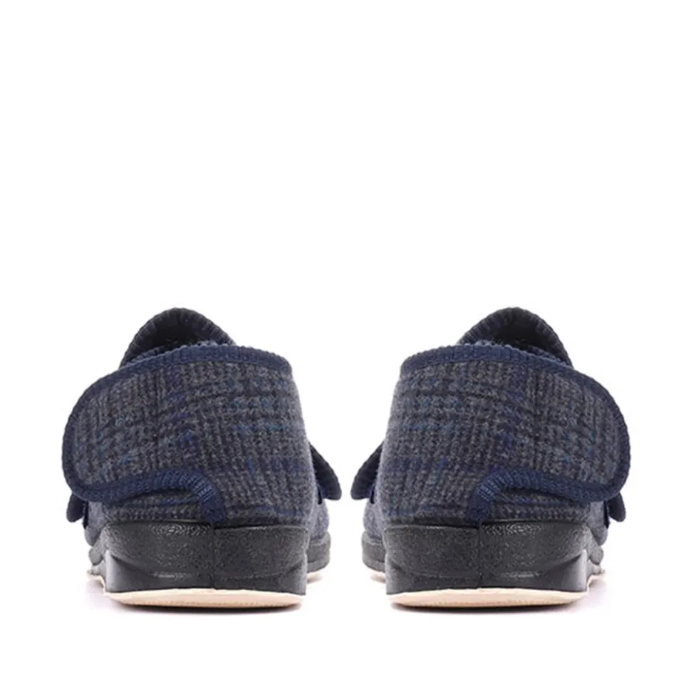 Extra Wide Fully Adjustable Slippers - Navy Multi