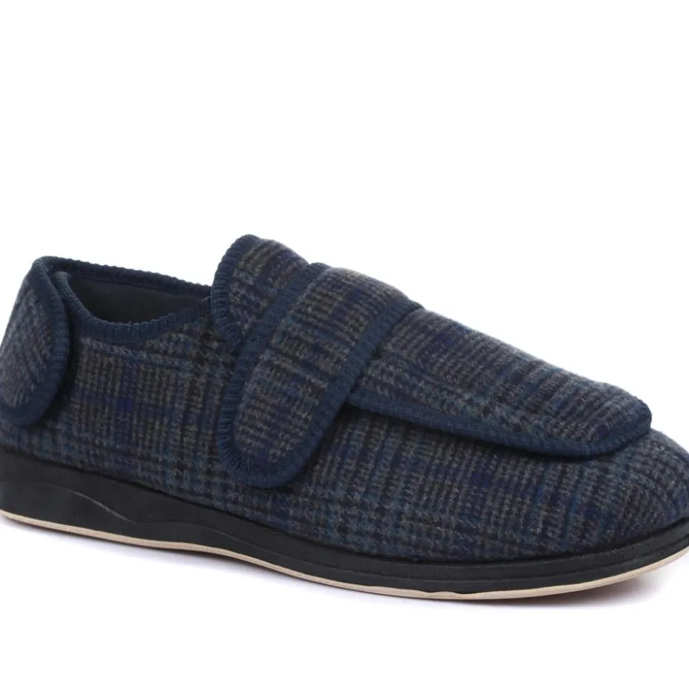 Extra Wide Fully Adjustable Slippers - Navy Multi