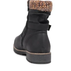 Extra-Wide Knitted Cuff Ankle Boots - Black