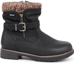 Extra-Wide Knitted Cuff Ankle Boots - Black