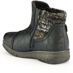 Extra-Wide Knitted Cuff Ankle Boots - Black