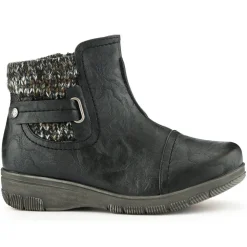 Extra-Wide Knitted Cuff Ankle Boots - Black