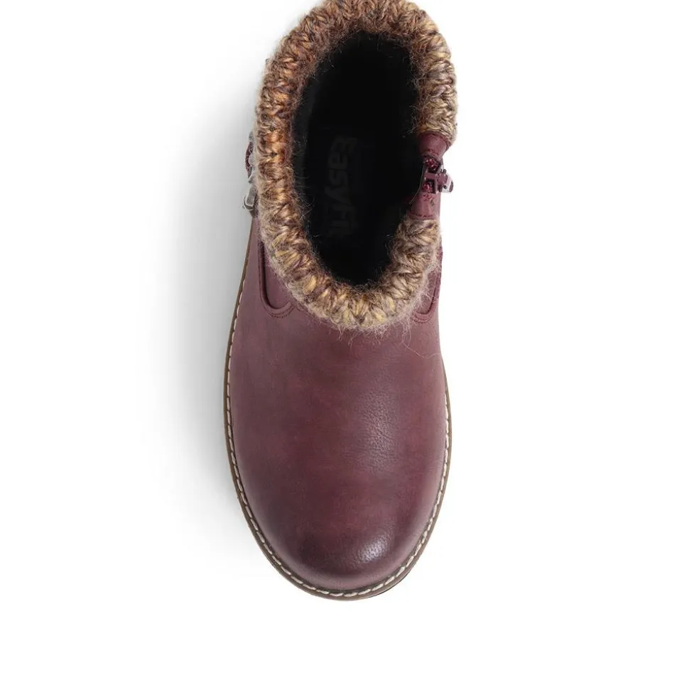 Extra-Wide Knitted Cuff Ankle Boots - Burgundy