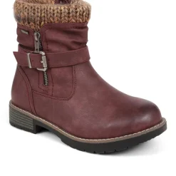Extra-Wide Knitted Cuff Ankle Boots - Burgundy