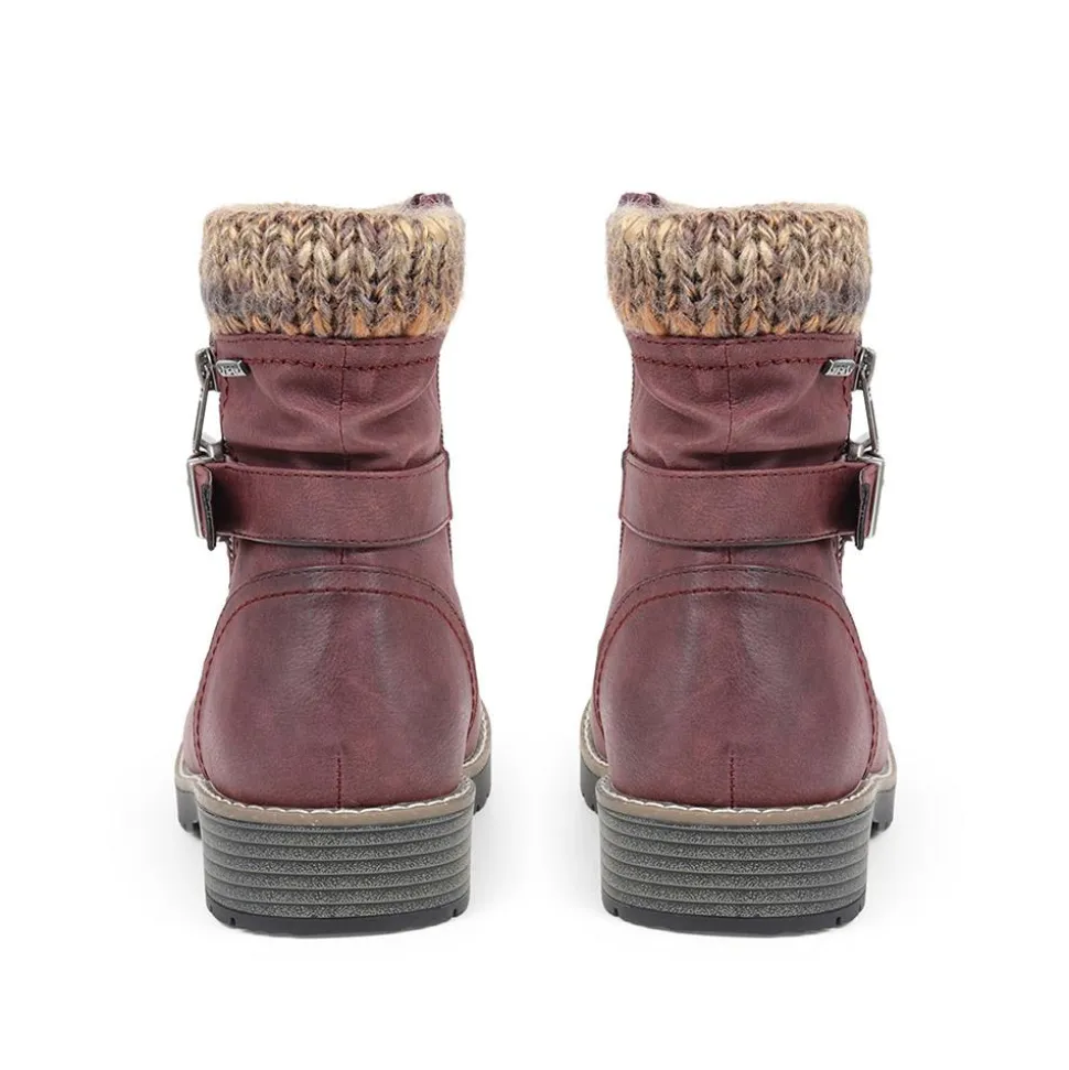 Extra-Wide Knitted Cuff Ankle Boots - Burgundy