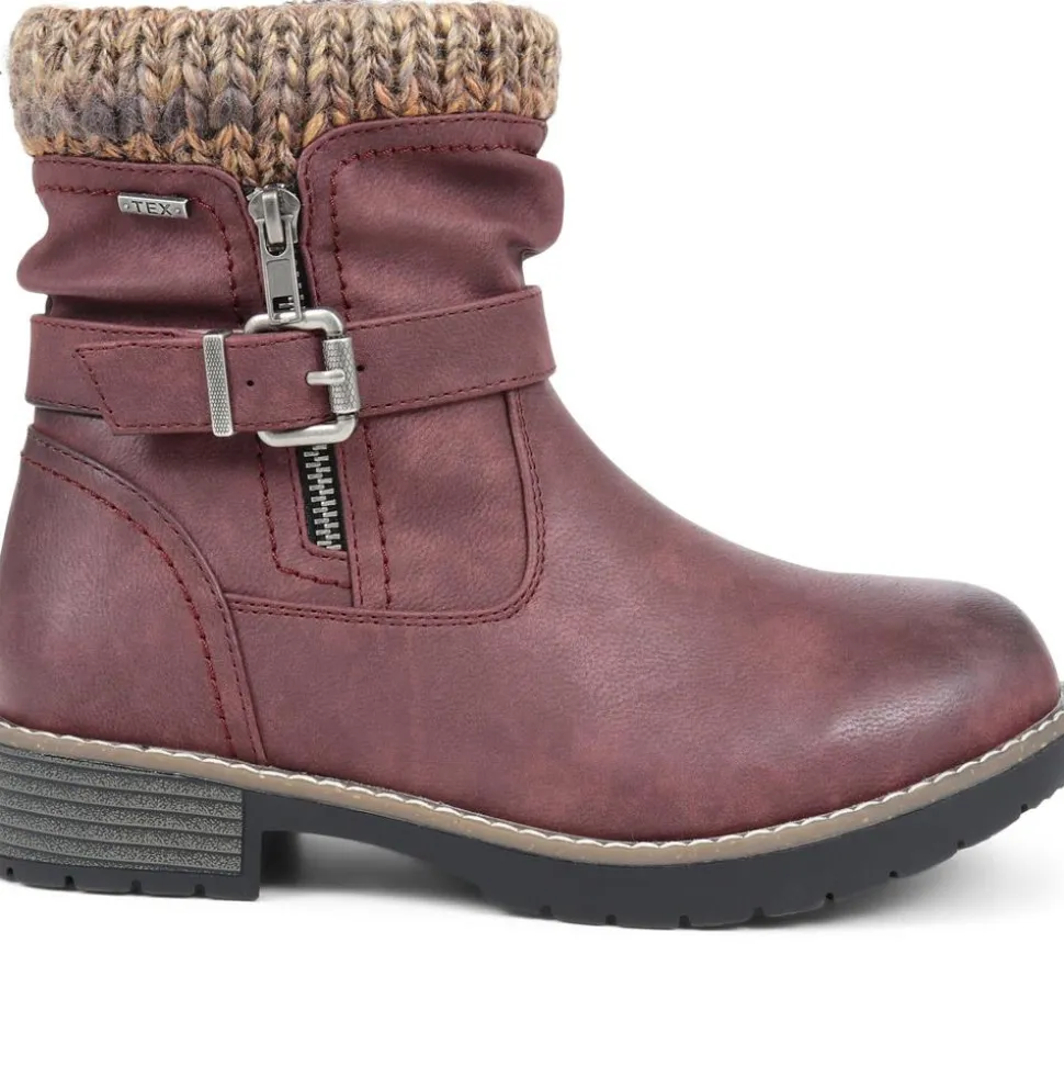 Extra-Wide Knitted Cuff Ankle Boots - Burgundy