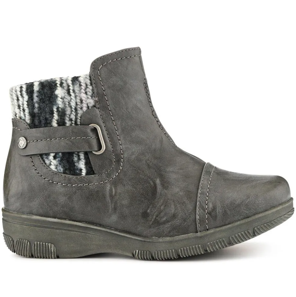 Extra-Wide Knitted Cuff Ankle Boots - Grey