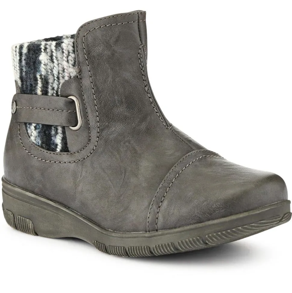 Extra-Wide Knitted Cuff Ankle Boots - Grey