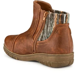 Extra-Wide Knitted Cuff Ankle Boots - Tan