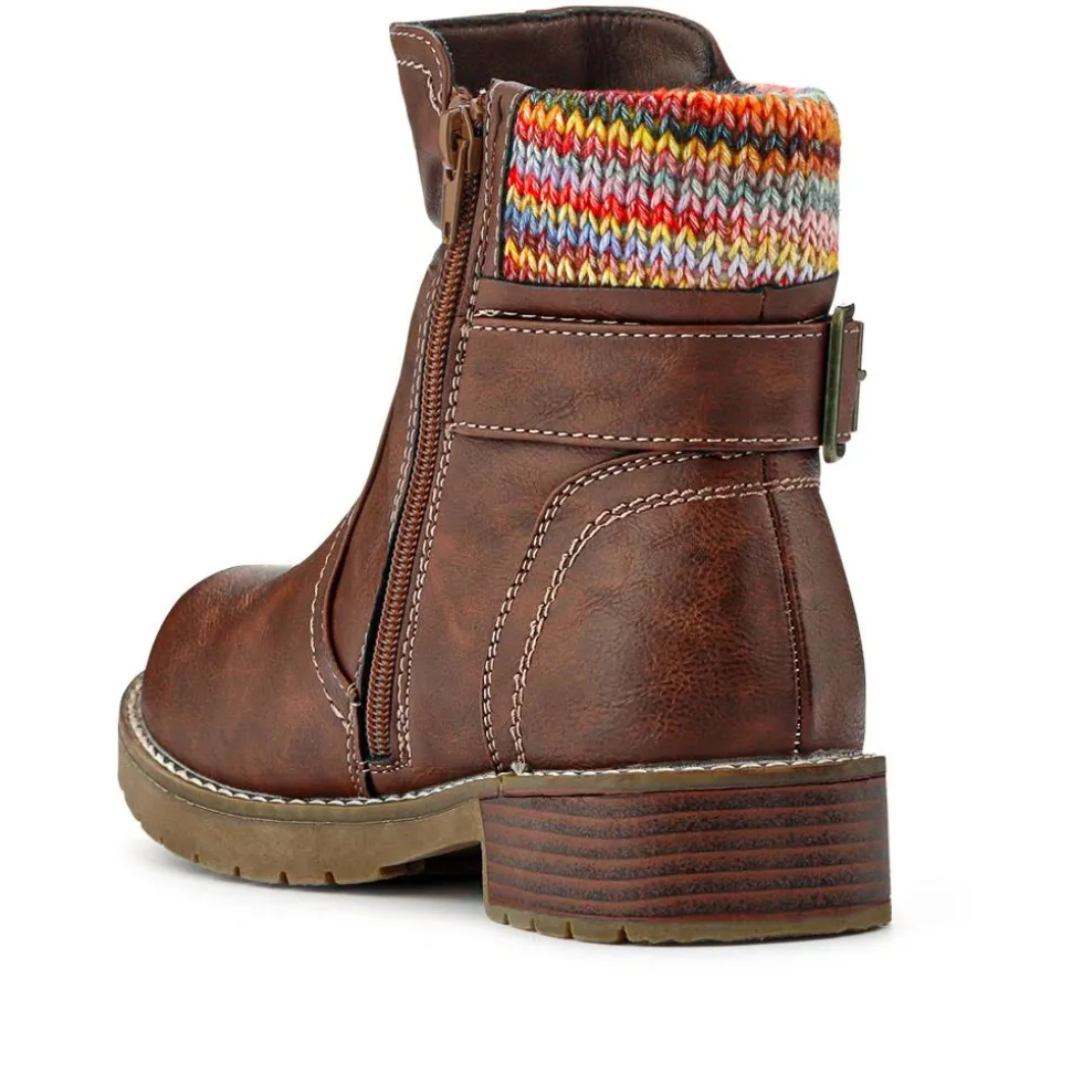 Extra-Wide Knitted Cuff Boots - Brown